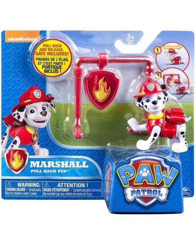 Детска играчка Spin Master Paw Patrol - Pull Back Pup, Маршал - 1