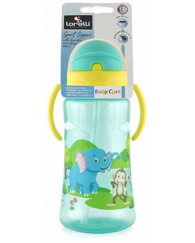 Спортна бутилка с дръжки и сламка Lorelli Baby Care - 330 ml, Зелена - 3