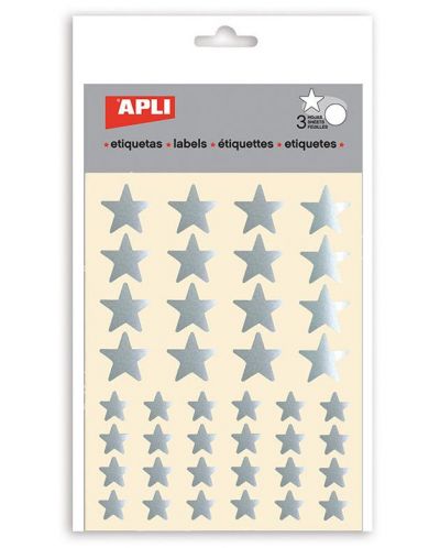 Комплект стикери Apli - Сребърни звездички, блестящи, 3 листа - 1