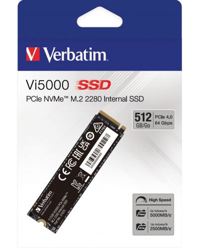 SSD памет Verbatim - Vi5000, 512GB, M.2, PCIe - 3