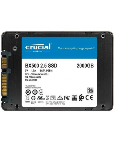 SSD памет Crucial - BX500, 2TB, 2.5'', SATA III - 3