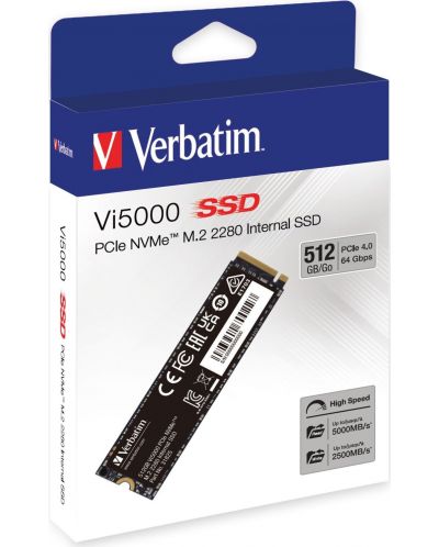 SSD памет Verbatim - Vi5000, 512GB, M.2, PCIe - 4