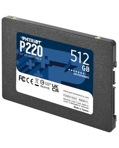 SSD памет Patriot - P220, 512GB, 2.5'', SATA III - 2