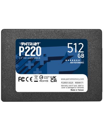 SSD памет Patriot - P220, 512GB, 2.5'', SATA III - 1