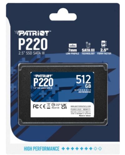 SSD памет Patriot - P220, 512GB, 2.5'', SATA III - 5