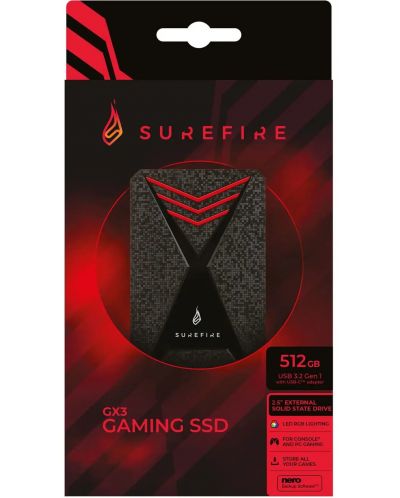 SSD памет Verbatim - SureFire Gaming Bunker, 512GB, 2.5'', USB 3.2, черна - 4