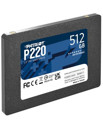 SSD памет Patriot - P220, 512GB, 2.5'', SATA III - 3