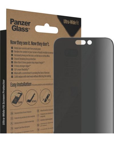 Стъклен протектор PanzerGlass - Privacy AntiBact UWF, iPhone 14 Pro Max - 6