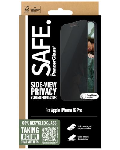 Стъклен протектор SAFE - iPhone 16 Pro, Privacy, UWF, черен - 3