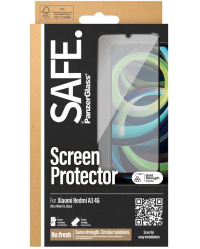 Стъклен протектор Safe - Xiaomi Redmi A3, UWF, черен - 3