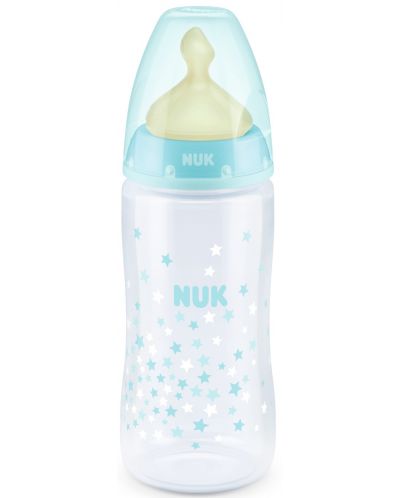 Стъклено шише Nuk First Choice - 240 ml, каучук, синьо