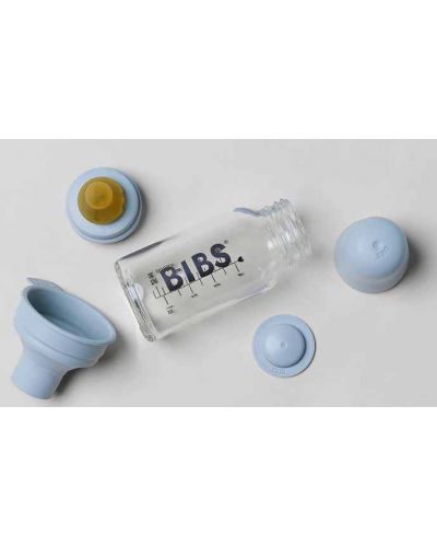 Стъклена бебешка бутилка с аксесоари Bibs - 110 ml, бежова - 2