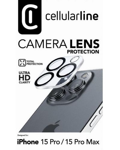 Стъклен протектор Cellularline - Camera Lens, iPhone 15 Pro/Max - 4
