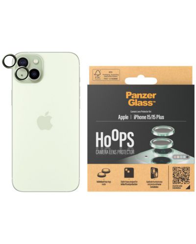 Стъклен протектор за камера PanzerGlass - Hoops, iPhone 15/15 Plus, зелен - 1