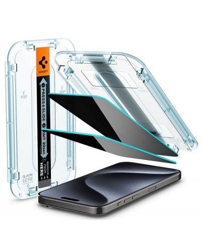 Стъклени протектори Spigen - tR EZ Fit Privacy, iPhone 15 Pro, 2 броя - 1