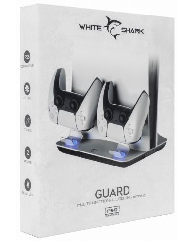 Стойка за конзола + Докинг зарядна станция White Shark - Guard, бяла (PS5) - 8