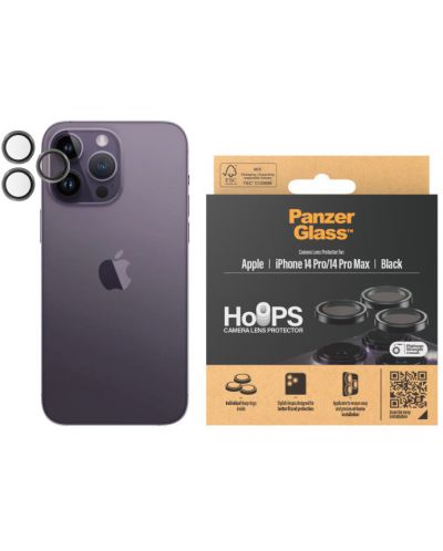 Стъклен протектор за камера PanzerGlass - Hoops, iPhone 14 Pro/Pro Max, черен - 1