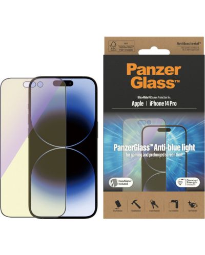 Стъклен протектор PanzerGlass - AntiBact/Bluelight, iPhone 14 Pro - 1