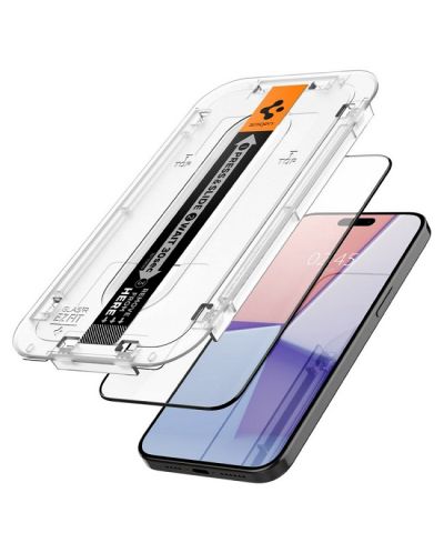 Стъклен протектор Spigen - tR EZ Fit, iPhone 15 Plus, черен - 3