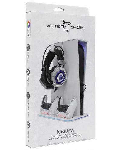 Стойка за конзола и слушалки + Докинг зарядна станция White Shark - Kimura, бяла (PS5) - 7