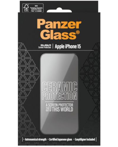 Стъклен протектор PanzerGlass - Ceramic Protection, iPhone 15, UWF, черен - 3