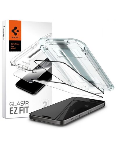 Стъклен протектор Spigen - tR EZ Fit, iPhone 15 Plus, черен - 1