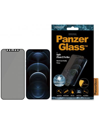 Стъклен протектор PanzerGlass - Privacy AntiBact, iPhone 12 Pro Max - 1