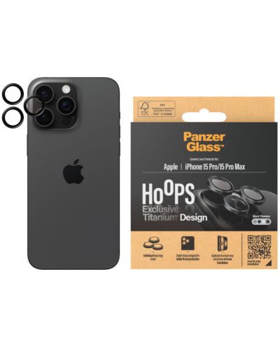 Стъклен протектор за камера PanzerGlass - Titanium Hoops, iPhone 15 Pro/15 Pro Max, черен - 1