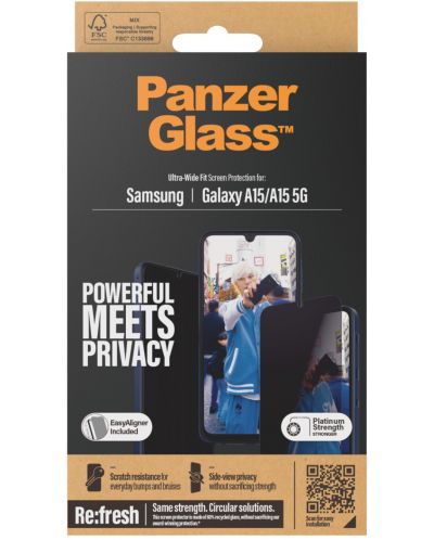 Стъклен протектор PanzerGlass - Privacy UWF, Galaxy A15/A15 5G, черен - 4