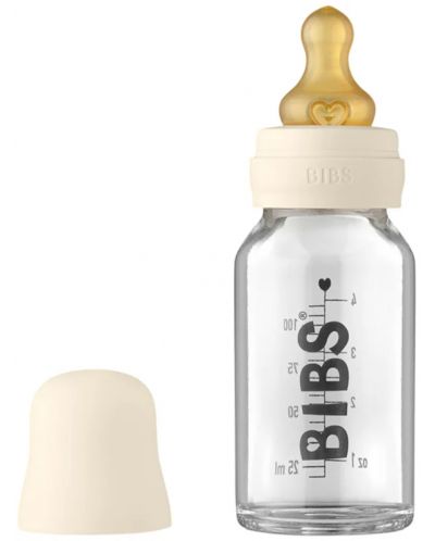 Стъклена бебешка бутилка с аксесоари Bibs - 110 ml, бежова - 1