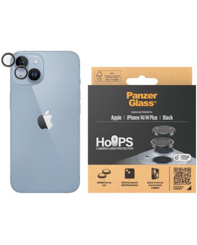 Стъклен протектор за камера PanzerGlass - Hoops, iPhone 14/14 Plus, черен - 1