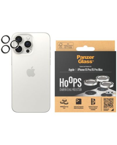 Стъклен протектор за камера PanzerGlass - Hoops, iPhone 15 Pro/Pro Max, бял - 1
