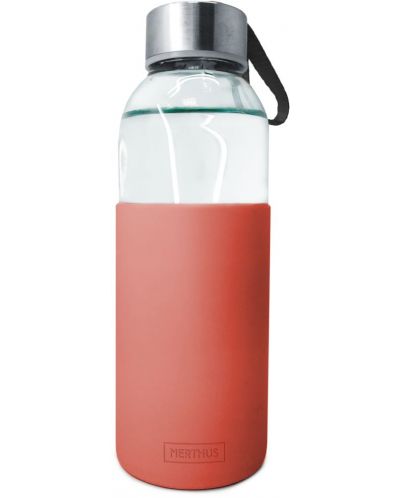 Стъклена бутилка Nerthus - Червена, силиконов протектор, 400 ml - 1