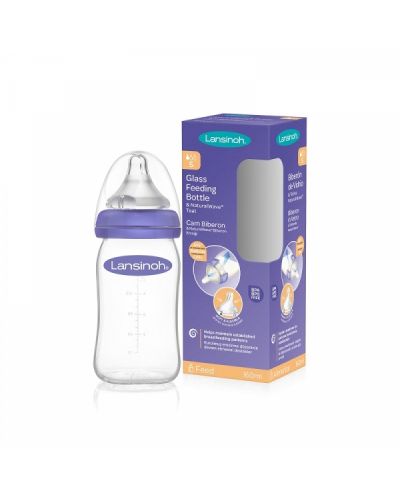 Стъклено шише с биберон Lansinoh - NaturalWave, 1 м+, 160 ml