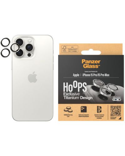 Стъклен протектор за камера PanzerGlass - Titanium Hoops, iPhone 15 Pro/15 Pro Max, бял - 1