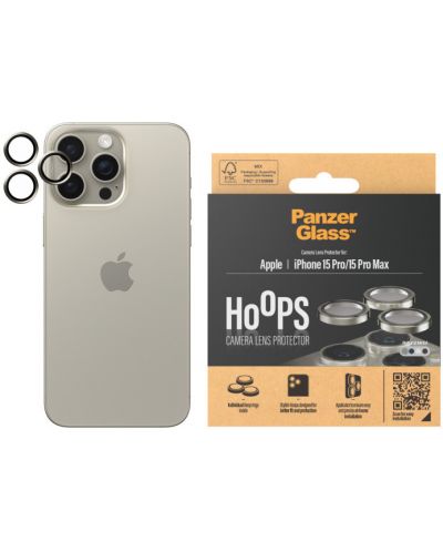 Стъклен протектор за камера PanzerGlass - Hoops, iPhone 15 Pro/Pro Max, titanium - 1