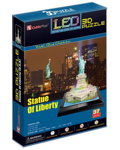 3D Пъзел Cubic Fun от 37 части и LED светлини - Statue of Liberty - 2