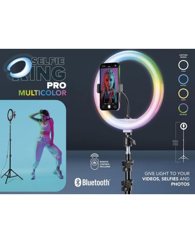 Статив Cellularline - Pro Multicolor, LED ринг, за телефон, черен - 6