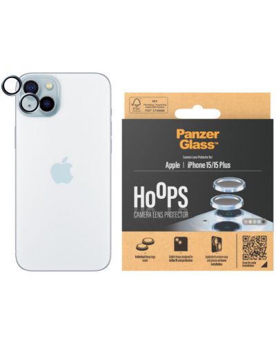 Стъклен протектор за камера PanzerGlass - Hoops, iPhone 15/15 Plus, син - 1