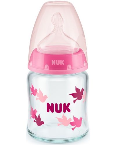 Стъклено шише със силиконов биберон Nuk - First Choice, TC, 120 ml, розово - 1
