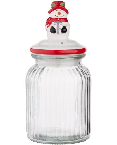 Стъклен буркан с керамичен капак ADS - Snowman, 900 ml - 1