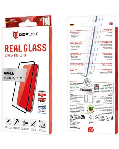 Стъклен протектор Displex - Real 3D, iPhone 15/15 Pro - 5