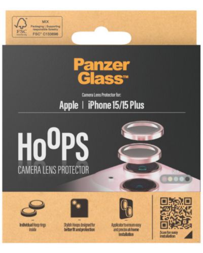 Стъклен протектор за камера PanzerGlass - Hoops, iPhone 15/15 Plus, розов - 4