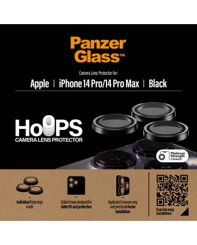 Стъклен протектор за камера PanzerGlass - Hoops, iPhone 14 Pro/Pro Max, черен - 5