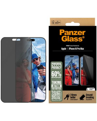 Стъклен протектор PanzerGlass - Privacy Ultra-Wide Fit, iPhone 16 Pro Max - 1