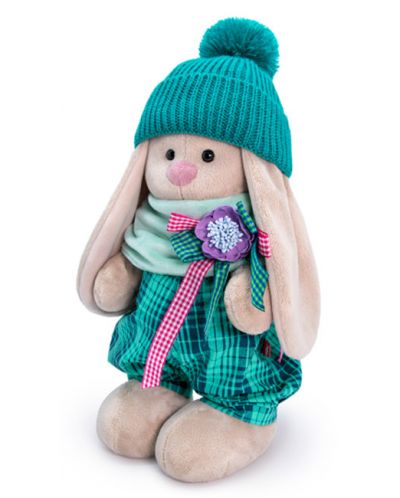 Плюшена играчка Budi Basa - Зайка Ми, с кариран гащеризон и зимна шапка, 25 cm - 3
