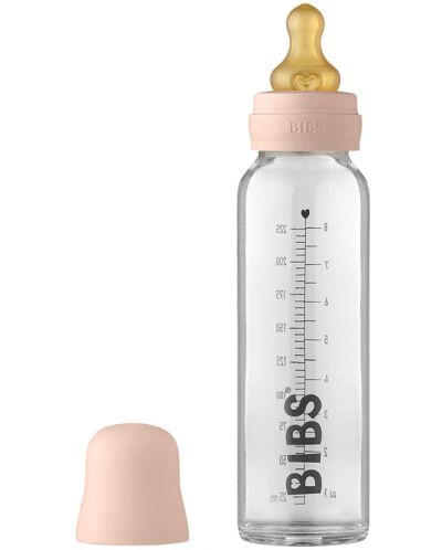 Стъклена бебешка бутилка с аксесоари Bibs - 225 ml, розова - 1