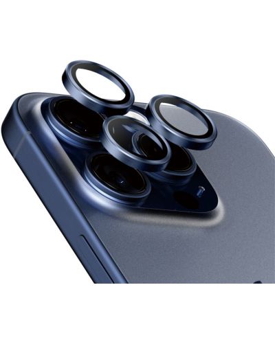 Стъклен протектор за камера PanzerGlass - Titanium Hoops, iPhone 15 Pro/15 Pro Max, син - 2