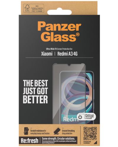 Стъклен протектор PanzerGlass - Xiaomi Redmi A3 4G, UWF, черен - 3