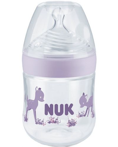 Стъклено шише Nuk Nature Sense - TC, силиконов биберон S, 120 ml, лилаво - 1